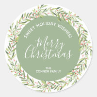 Holly Wreath Christmas Homemade Holiday Baking Classic Round Sticker