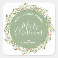 Holly Wreath Christmas Homemade Holiday Baking Square Sticker
