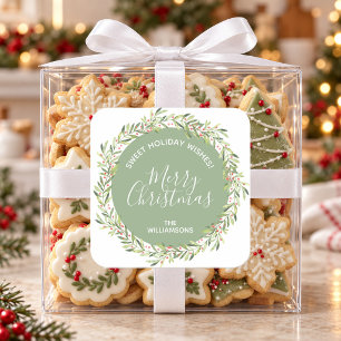 Holly Wreath Christmas Homemade Holiday Baking Square Sticker