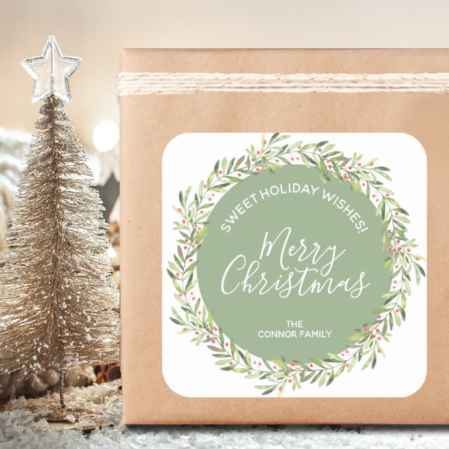 Holly Wreath Christmas Homemade Holiday Baking Square Sticker (Creator Uploaded)