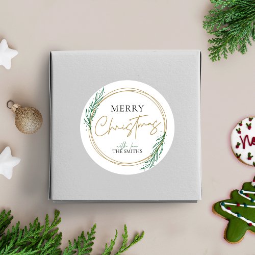 Holly Wreath Christmas Label Gold Greenery