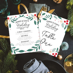 Holly Wreath Christmas Menu & Table Sign