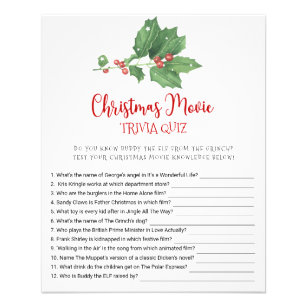 Holly Wreath Christmas Movie TRIVIA QUIZ Game Card Flyer