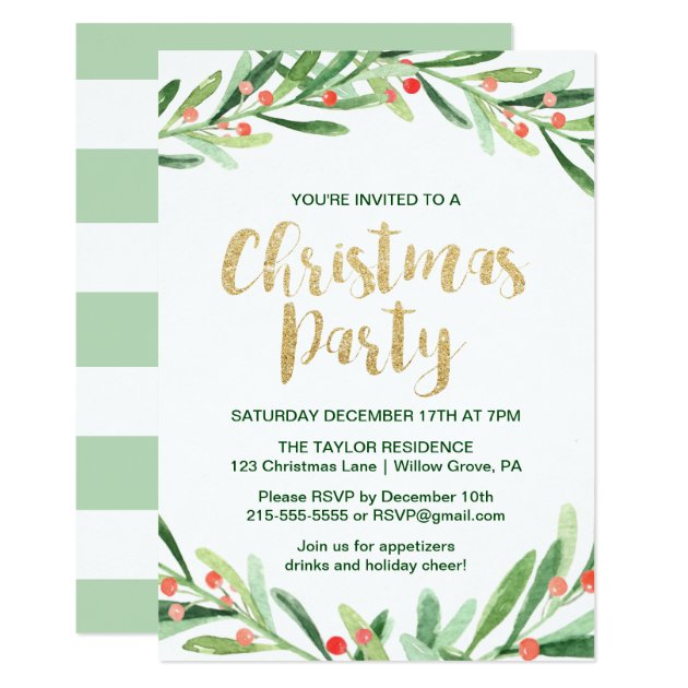 Holly Wreath Christmas Party Invitation