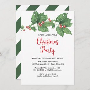 Holly Wreath Christmas Party Invitation