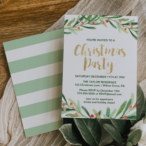 Holly Wreath Christmas Party Invitation