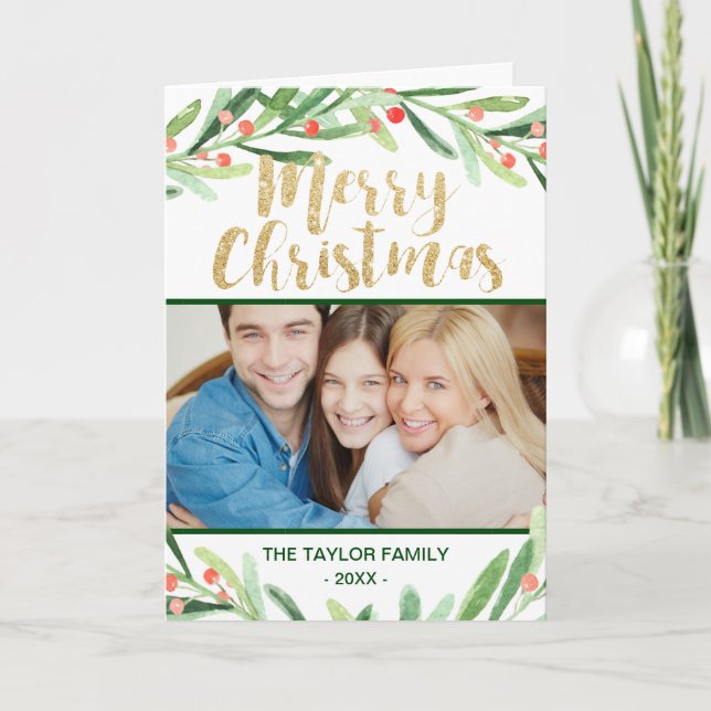 Holly Wreath Christmas Photo Holiday Card (Front)