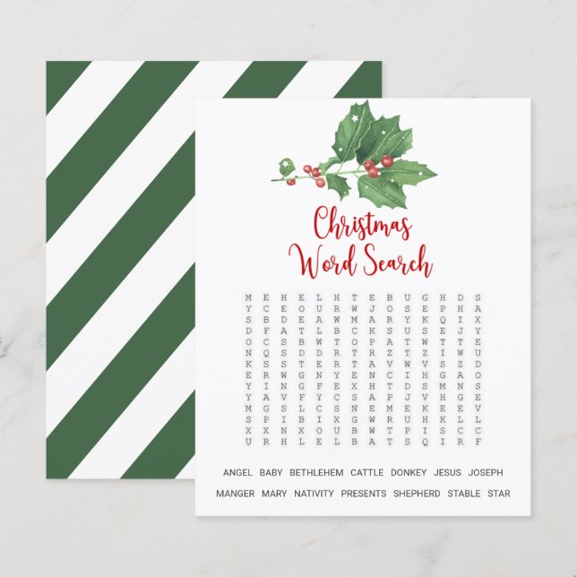 Holly Wreath Christmas Word Search Game (Front/Back)