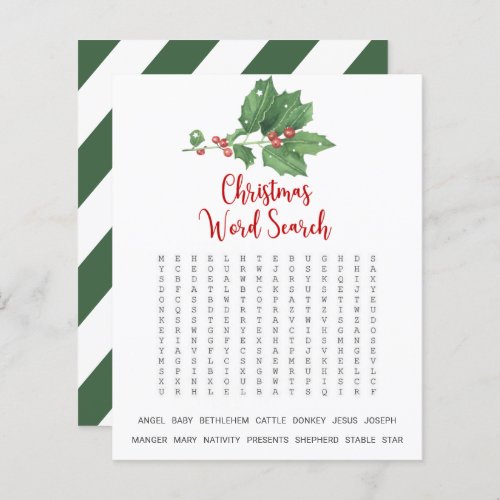 Holly Wreath Christmas Word Search Game