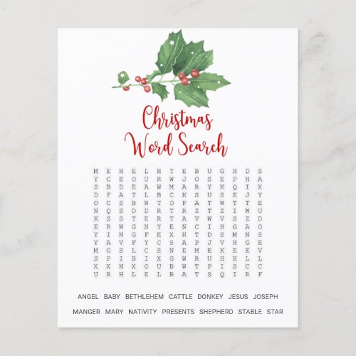 Holly Wreath Christmas Word Search Game Flyer