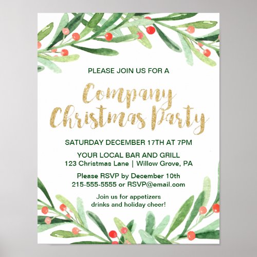 Holly Wreath Company Christmas Party Invitation Poster