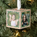 Holly Wreath Framed Wood Cube Photo Ornament