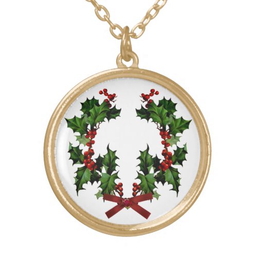 Holly Wreath Gold Plated Necklace