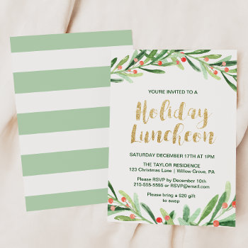 Holly Wreath Holiday Luncheon Invitation by ChristmasPaperCo at Zazzle