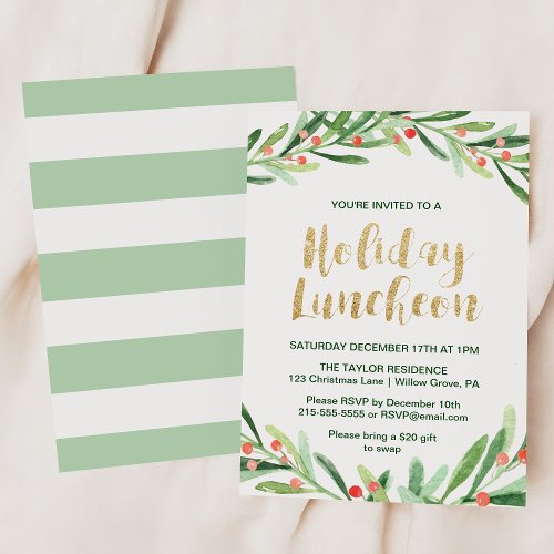 Holly Wreath Holiday Luncheon Invitation