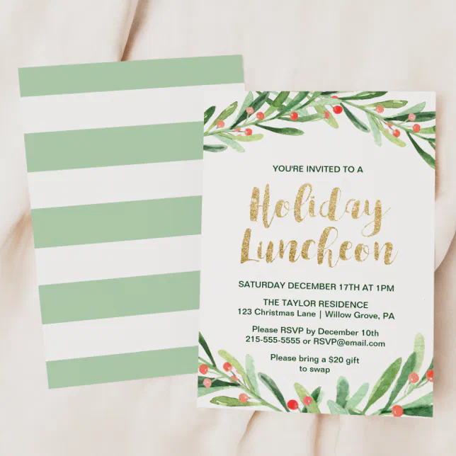 Holly Wreath Holiday Luncheon Invitation | Zazzle