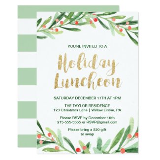 Holly Wreath Holiday Luncheon Invitation