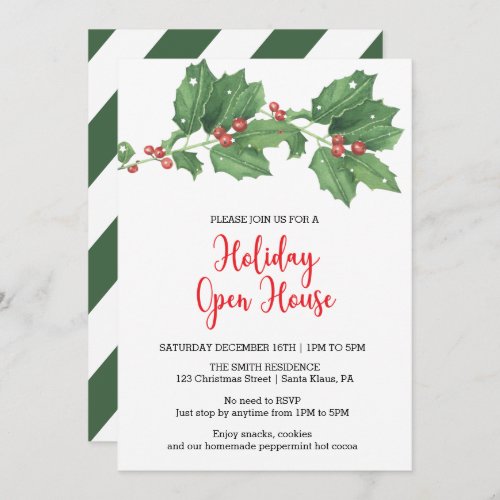 Holly Wreath Holiday Open House  Invitation