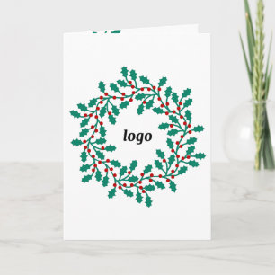 Holly Wreath Logo Business Folded Holiday Card