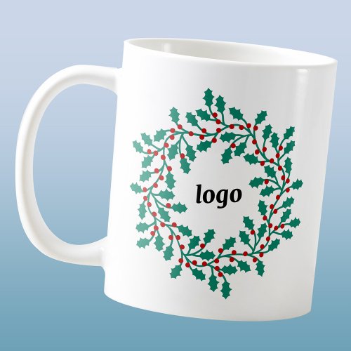 Holly Wreath Logo Business Holiday Coffee Mug