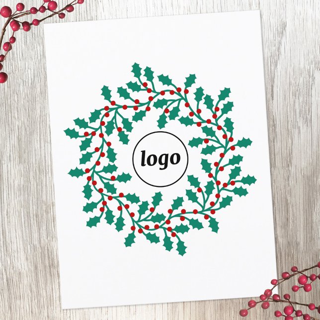 Holly Wreath Logo Business Holiday Postcard (Logo holly wreath business promotional holiday postcard)