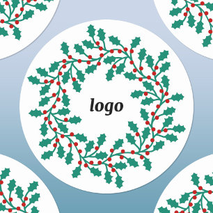 Holly Wreath Logo Business Holidays Classic Round Sticker
