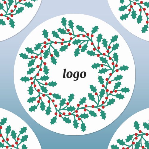Holly Wreath Logo Business Holidays Classic Round Sticker