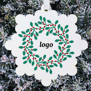 Holly Wreath Logo Business Ornament Card