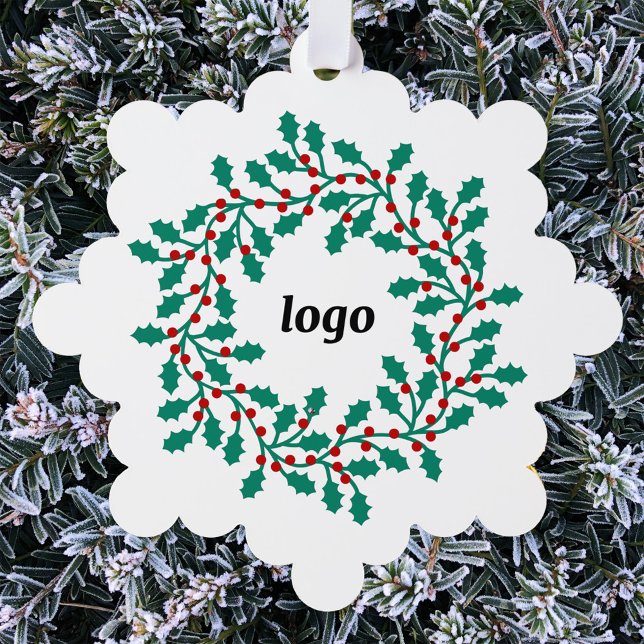Holly Wreath Logo Business Ornament Card (Holly wreath business company logo promotional paper ornament holiday card)