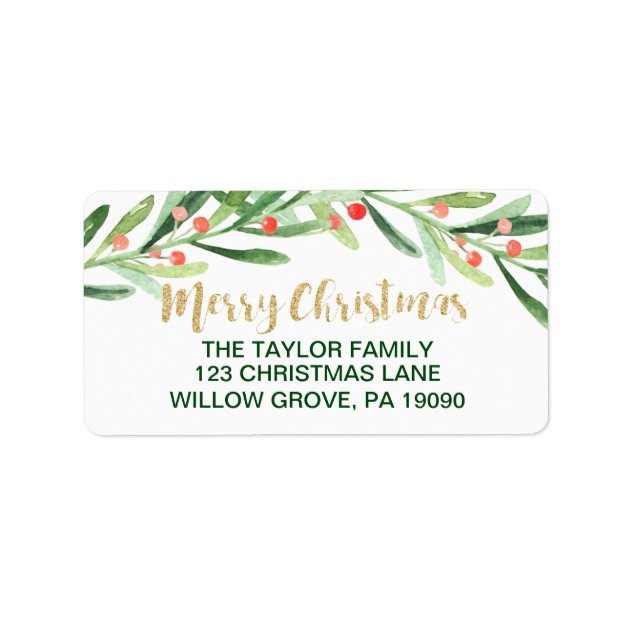 Holly Wreath Merry Christmas Label