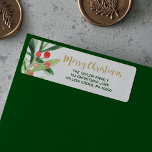 Holly Wreath Merry Christmas Label<br><div class="desc">These holly wreath merry christmas return address labels are perfect for a classic holiday card or invitation. The design features a watercolor green wreath with red berries and an elegant faux gold glitter font. Please Note: This design does not feature real gold glitter. It is a high quality graphic made...</div>