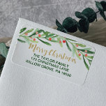 Holly Wreath Merry Christmas Label<br><div class="desc">These holly wreath merry christmas address labels are perfect for a classic holiday card or invitation. The design features a watercolor green wreath with red berries and an elegant faux gold glitter font. Please Note: This design does not feature real gold glitter. It is a high quality graphic made to...</div>