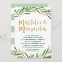 Holly Wreath Mistletoe & Margaritas Cocktail Party Invitation