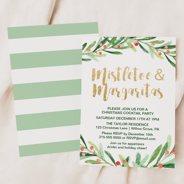 Holly Wreath Mistletoe & Margaritas Cocktail Party Invitation (Creator Uploaded)