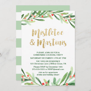 Holly Wreath Mistletoe & Martinis Cocktail Party Invitation