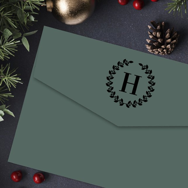 Holly Wreath Personalized Christmas Initial Self-inking Stamp (Creator Uploaded)