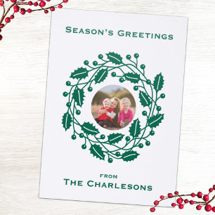 Holly Wreath Personalized Holiday Letterpress Photo Cards