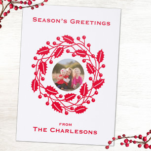 Holly Wreath Personalized Letterpress Photo Cards