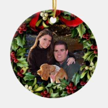 Holly Wreath Photo Personalized Ornament by ChristmasCardShop at Zazzle