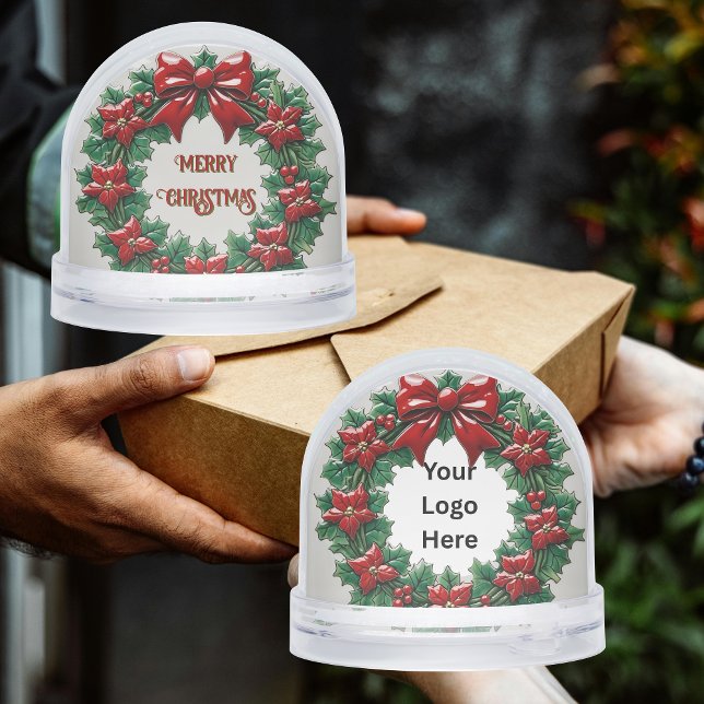 Holly Wreath Red Ribbon Customer Appreciation Gift Snow Globe (Creator Uploaded)