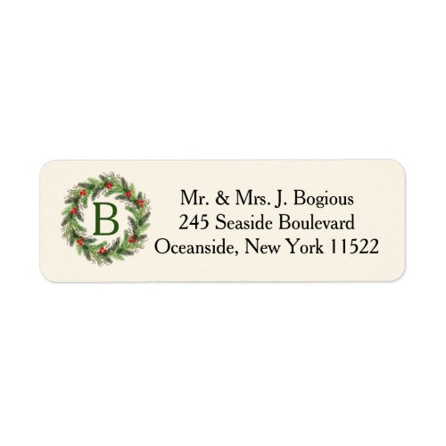 Holly Wreath Return Address Label 