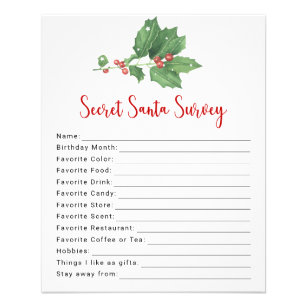 Holly Wreath Secret Santa Survey Flyer