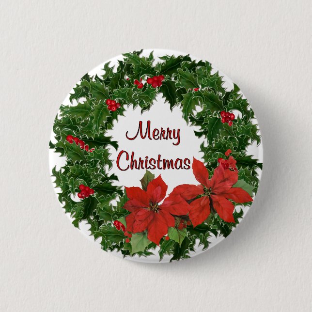 Holly Wreath Traditions Pinback Button (Front)