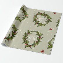 Holly Wreath Wrapping Paper