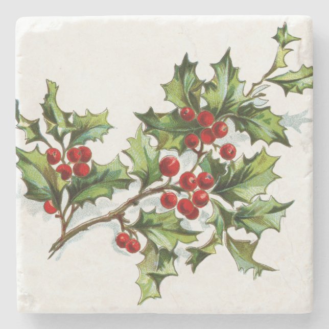 HollyBerries 001 Stone Coaster (Front)