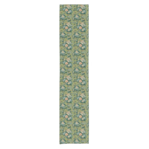 Hollyhock and Cabbage Rose, Spring Green Short Table Runner