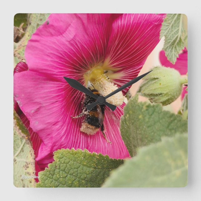 Hollyhock bumble bee Square Wall Clock (Front)