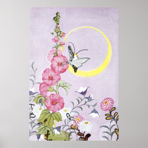 Hollyhock Dahlia and Balloon Flowers Poster