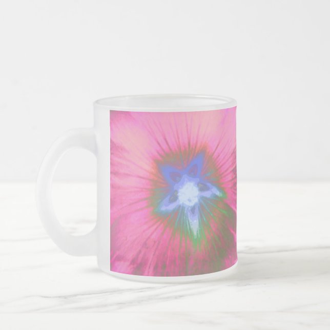 Hollyhock Flower Pink Velvet Frosted Glass Mug (Left)