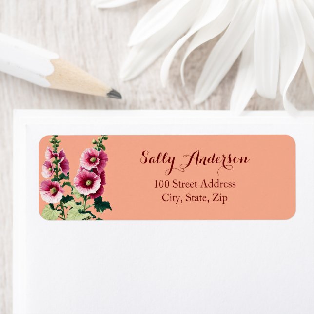 Hollyhock Flower Return Address Label (Insitu)